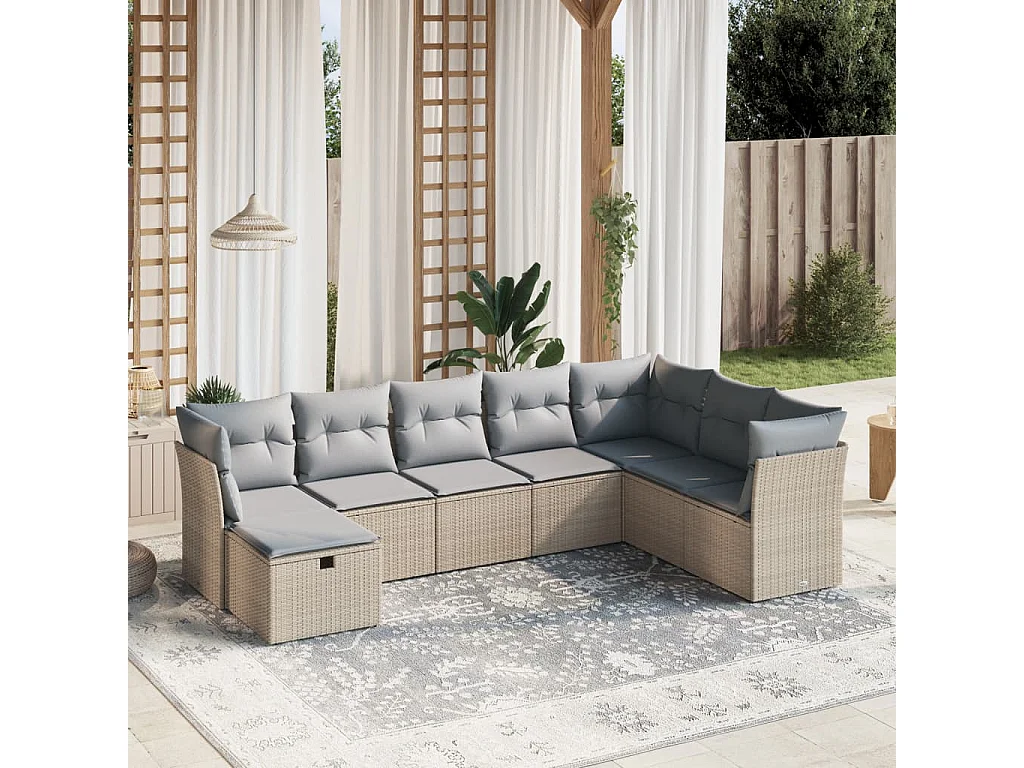 Salon de jardin avec coussins 8pcs mélange beige résine tressée