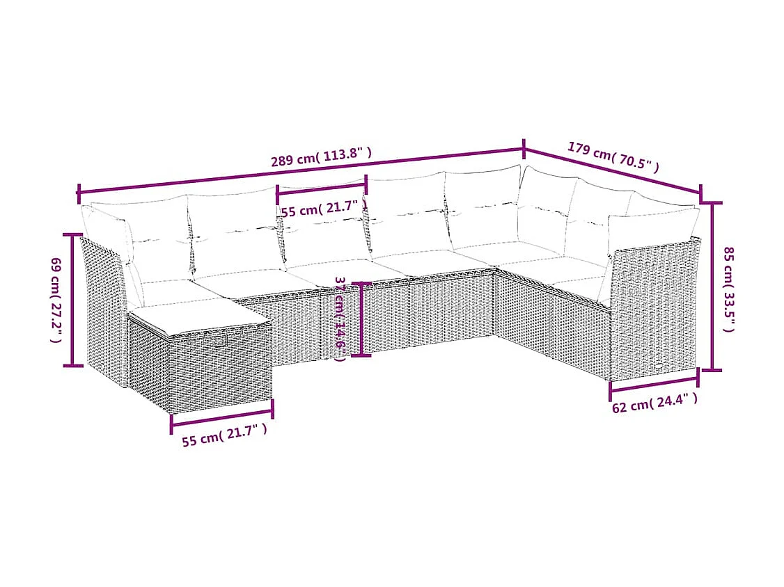 Salon de jardin avec coussins 8pcs mélange beige résine tressée