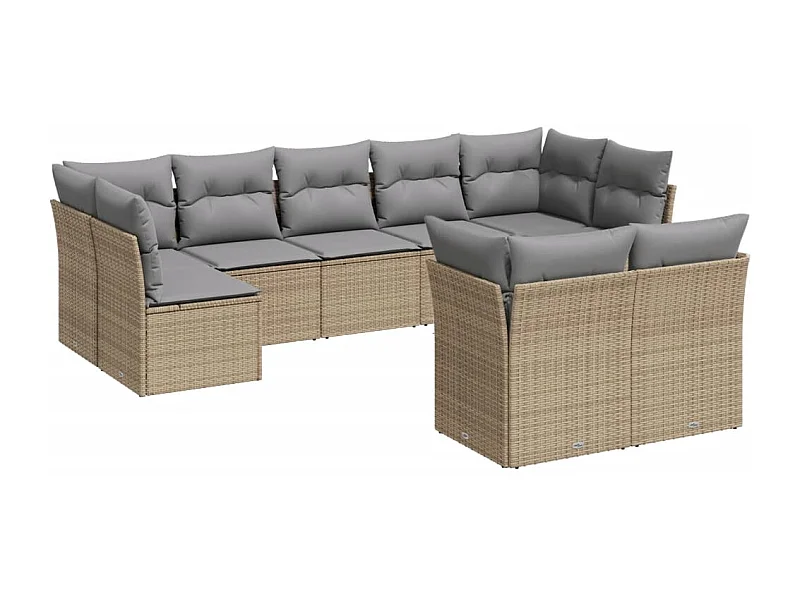 Salon de jardin avec coussins 9 pcs beige résine tressée