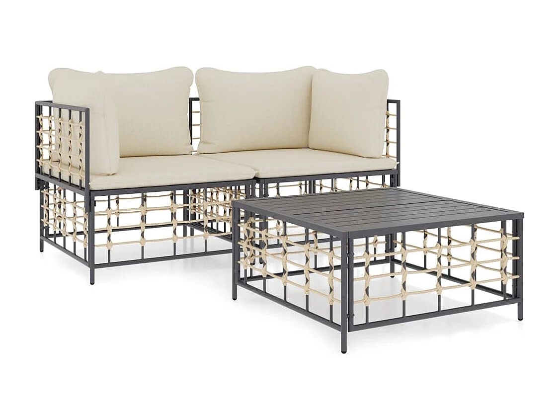 Salon de jardin 3 pcs avec coussins anthracite résine tressée