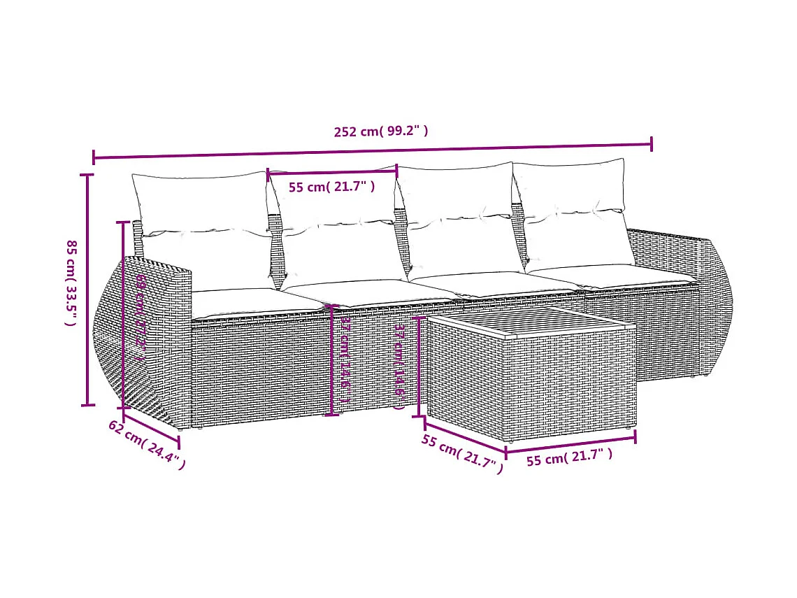 Salon de jardin avec coussins 5 pcs beige résine tressée