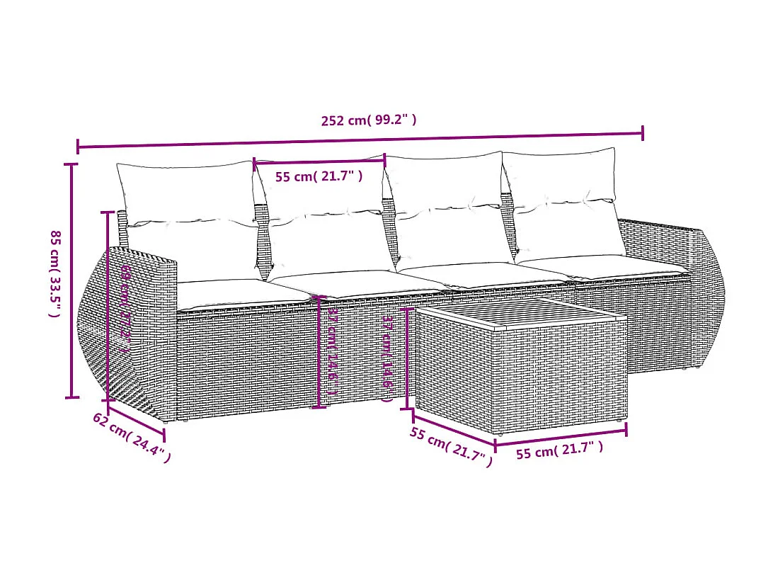 Salon de jardin avec coussins 5 pcs beige résine tressée