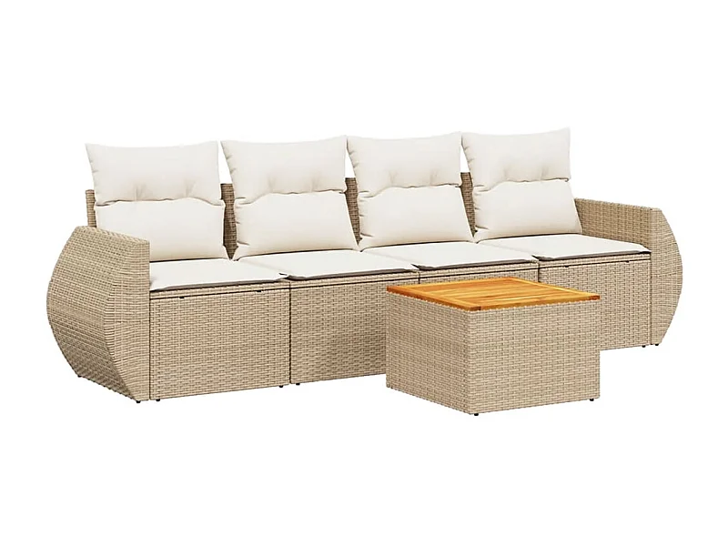 Salon de jardin avec coussins 5 pcs beige résine tressée
