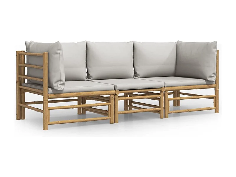 Salon de jardin 3 pcs avec coussins gris clair bambou