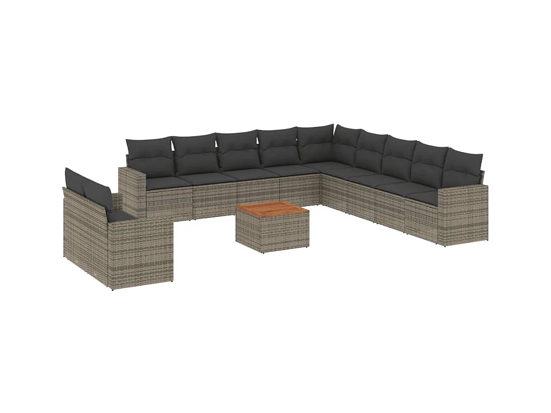 Salon de jardin avec coussins 12 pcs gris résine tressée