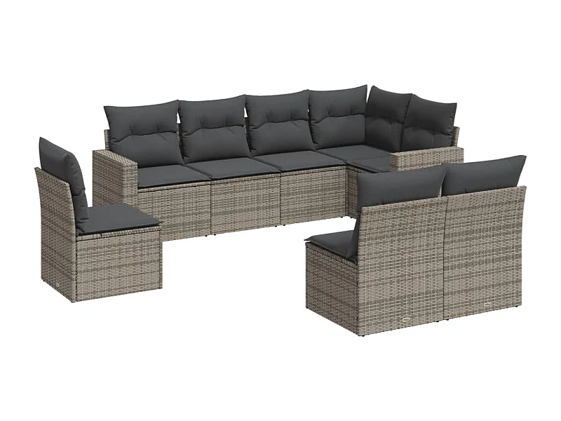 Salon de jardin 8 pcs avec coussins gris résine tressée