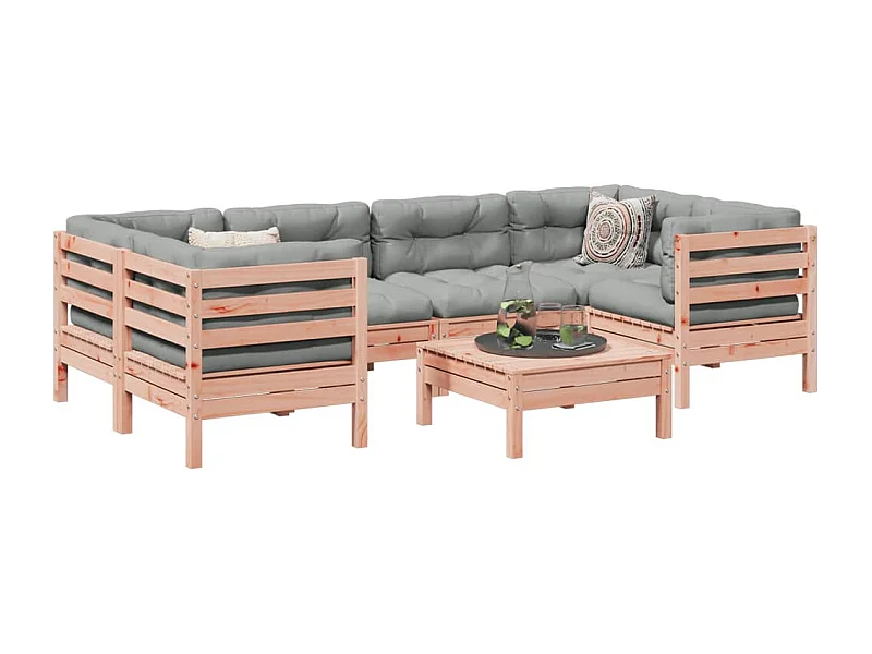 Salon de jardin 7 pcs et coussins bois massif sapin de douglas