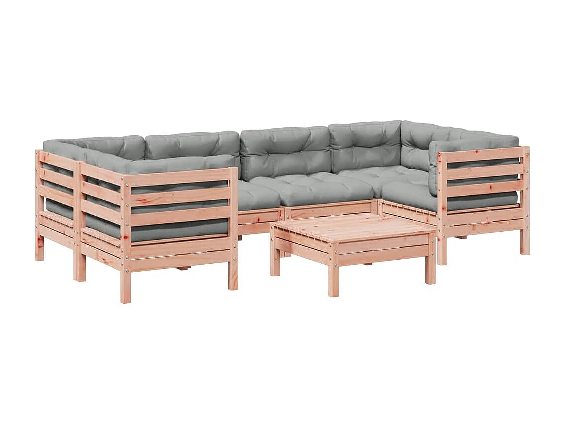 Salon de jardin 7 pcs et coussins bois massif sapin de douglas