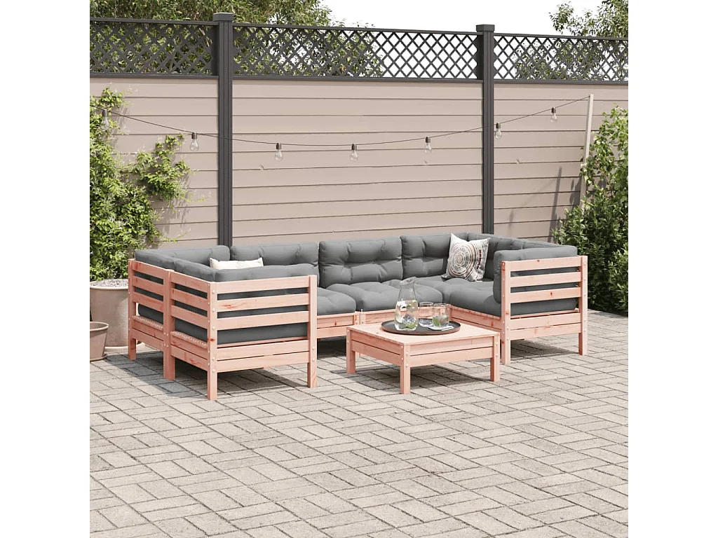 Salon de jardin 7 pcs et coussins bois massif sapin de douglas