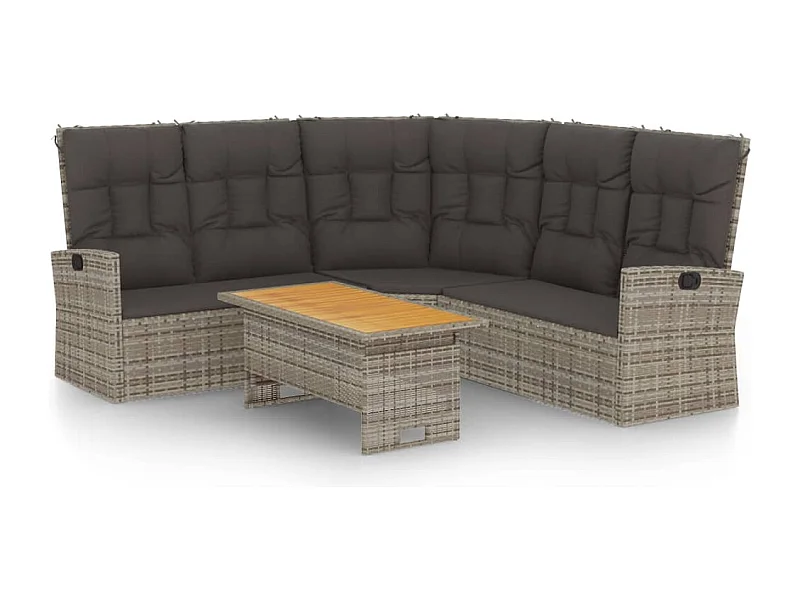 Salon de jardin 2 pcs avec coussins Gris Résine tressée