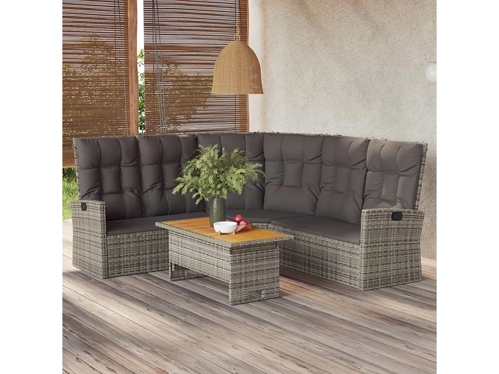 Salon de jardin 2 pcs avec coussins Gris Résine tressée