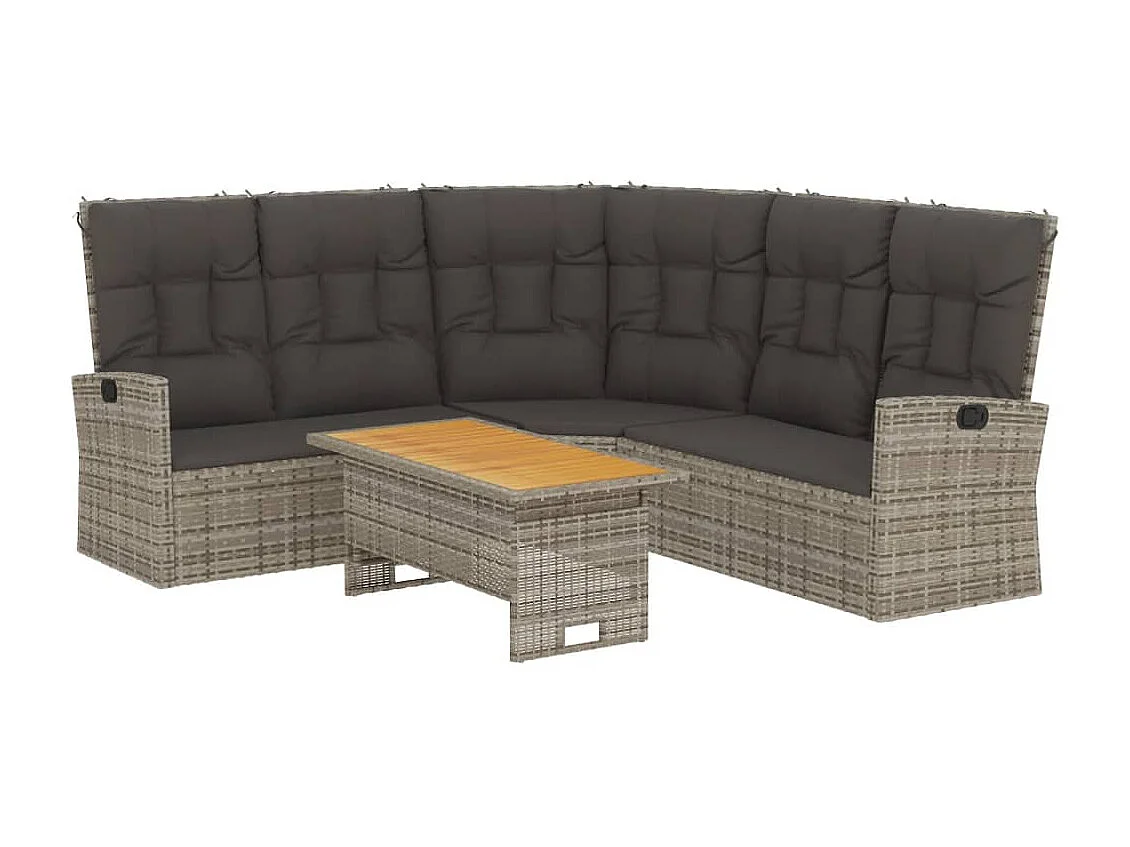 Salon de jardin 2 pcs avec coussins Gris Résine tressée