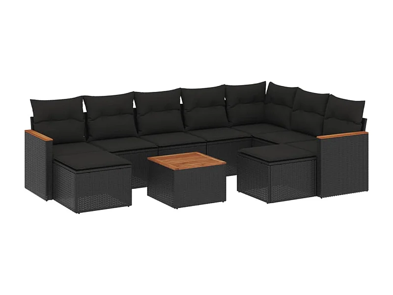 Salon de jardin 10 pcs avec coussins noir résine tressée