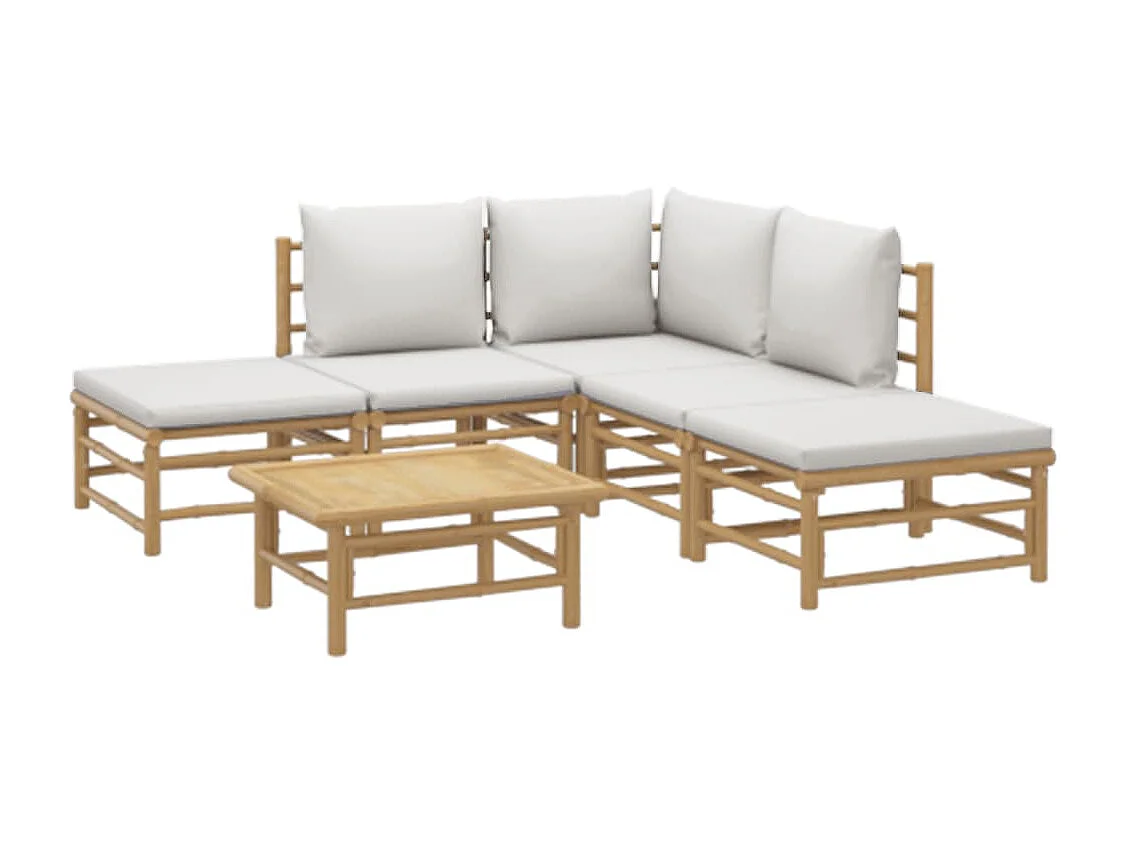 Salon de jardin 6 pcs avec coussins gris clair bambou