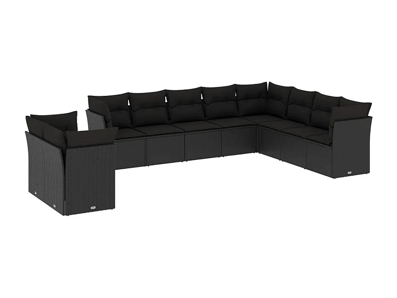 Salon de jardin 10 pcs avec coussins noir résine tressée