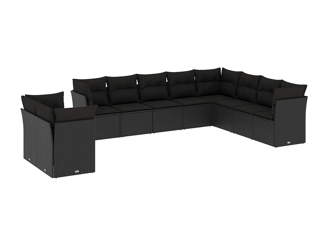 Salon de jardin 10 pcs avec coussins noir résine tressée