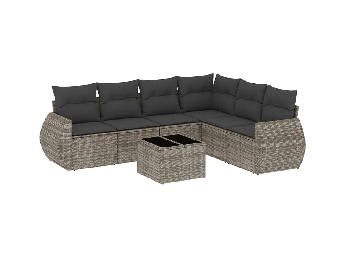 Salon de jardin avec coussins 7 pcs gris résine tressée