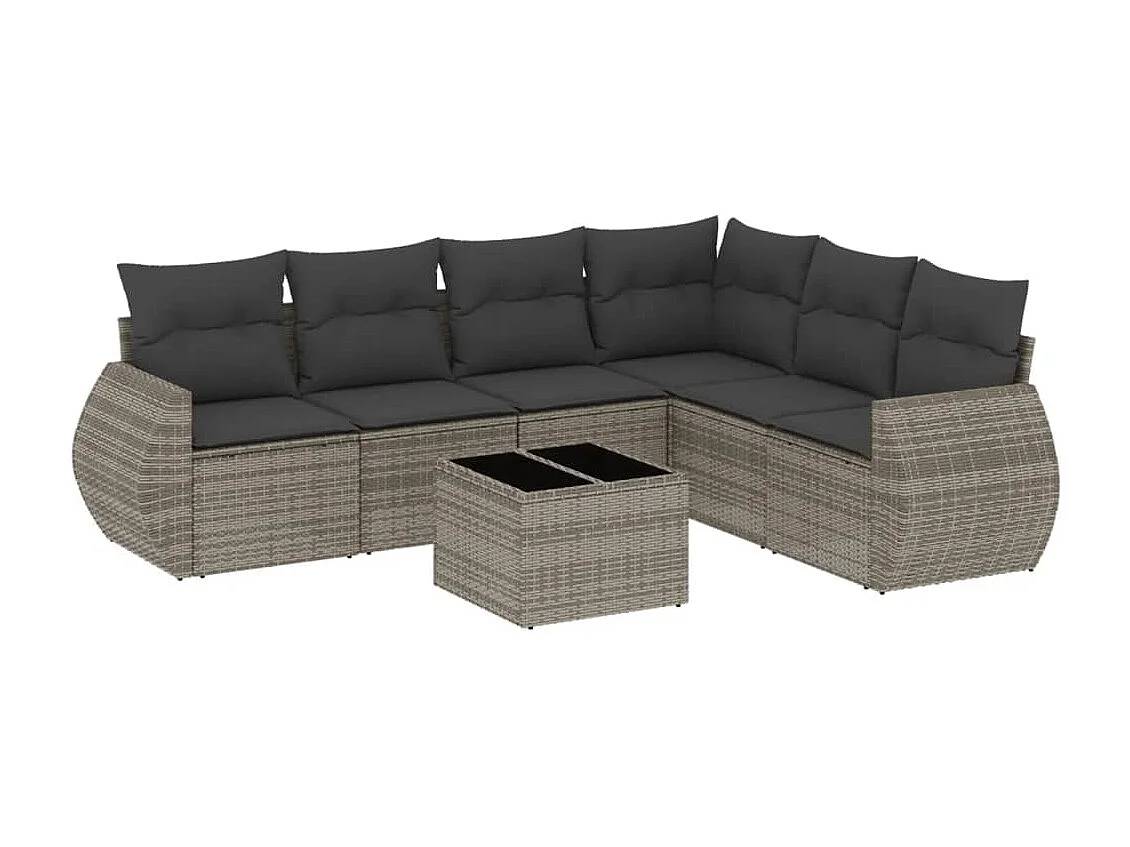Salon de jardin avec coussins 7 pcs gris résine tressée