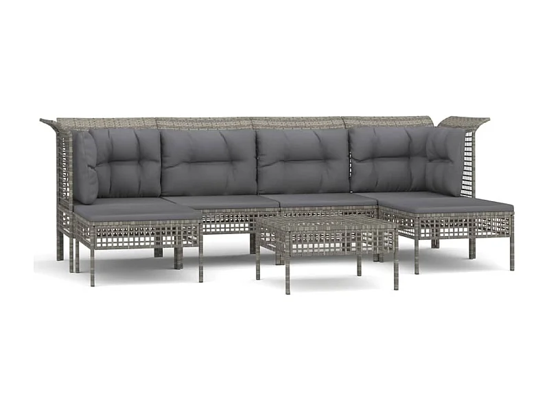 Salon de jardin 7 pcs avec coussins Gris Résine tressée