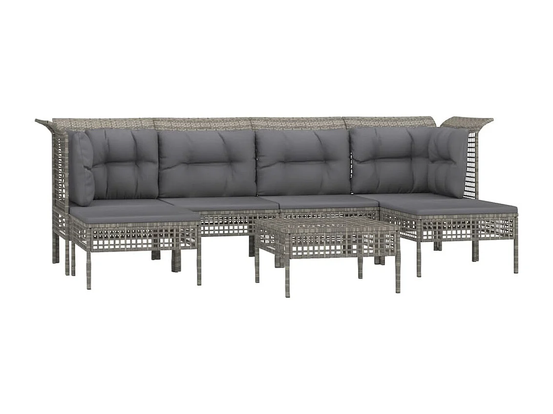 Salon de jardin 7 pcs avec coussins Gris Résine tressée