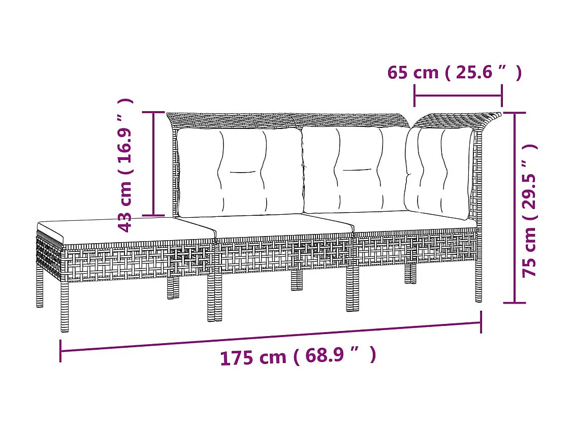 Salon de jardin 7 pcs avec coussins Gris Résine tressée