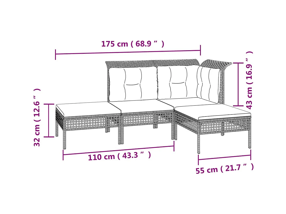 Salon de jardin 7 pcs avec coussins Gris Résine tressée