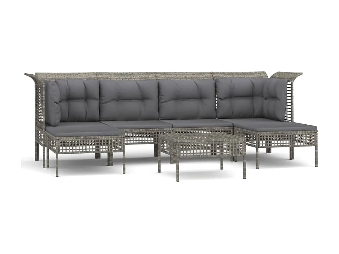 Salon de jardin 7 pcs avec coussins Gris Résine tressée
