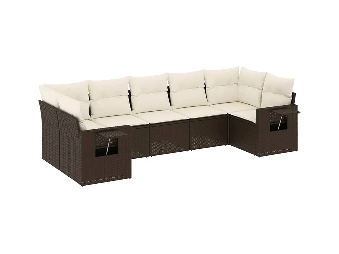 Salon de jardin avec coussins 7 pcs marron résine tressée