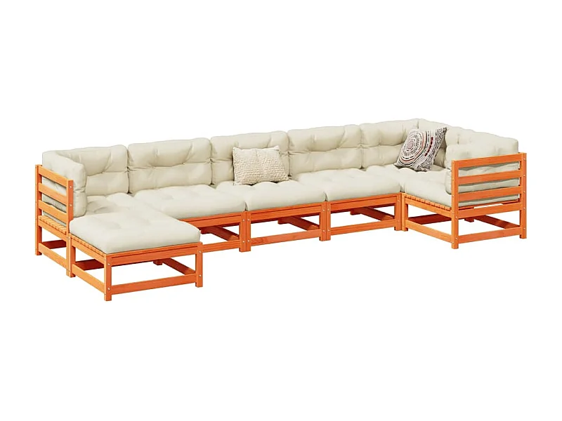 Salon de jardin 7 pcs avec coussins cire marron bois pin massif