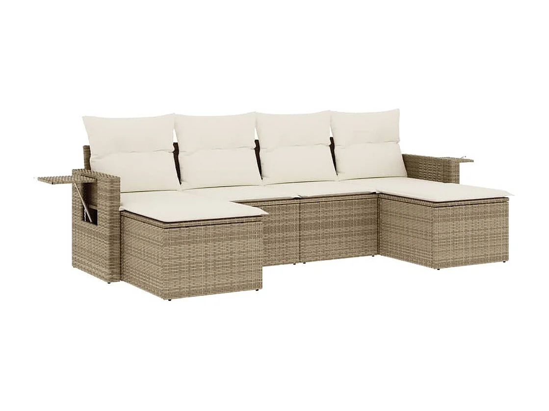 Salon de jardin avec coussins 6 pcs beige résine tressée