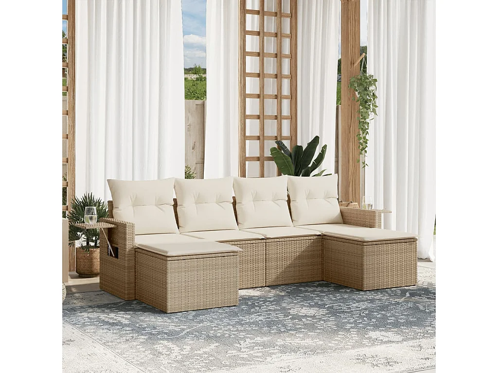 Salon de jardin avec coussins 6 pcs beige résine tressée