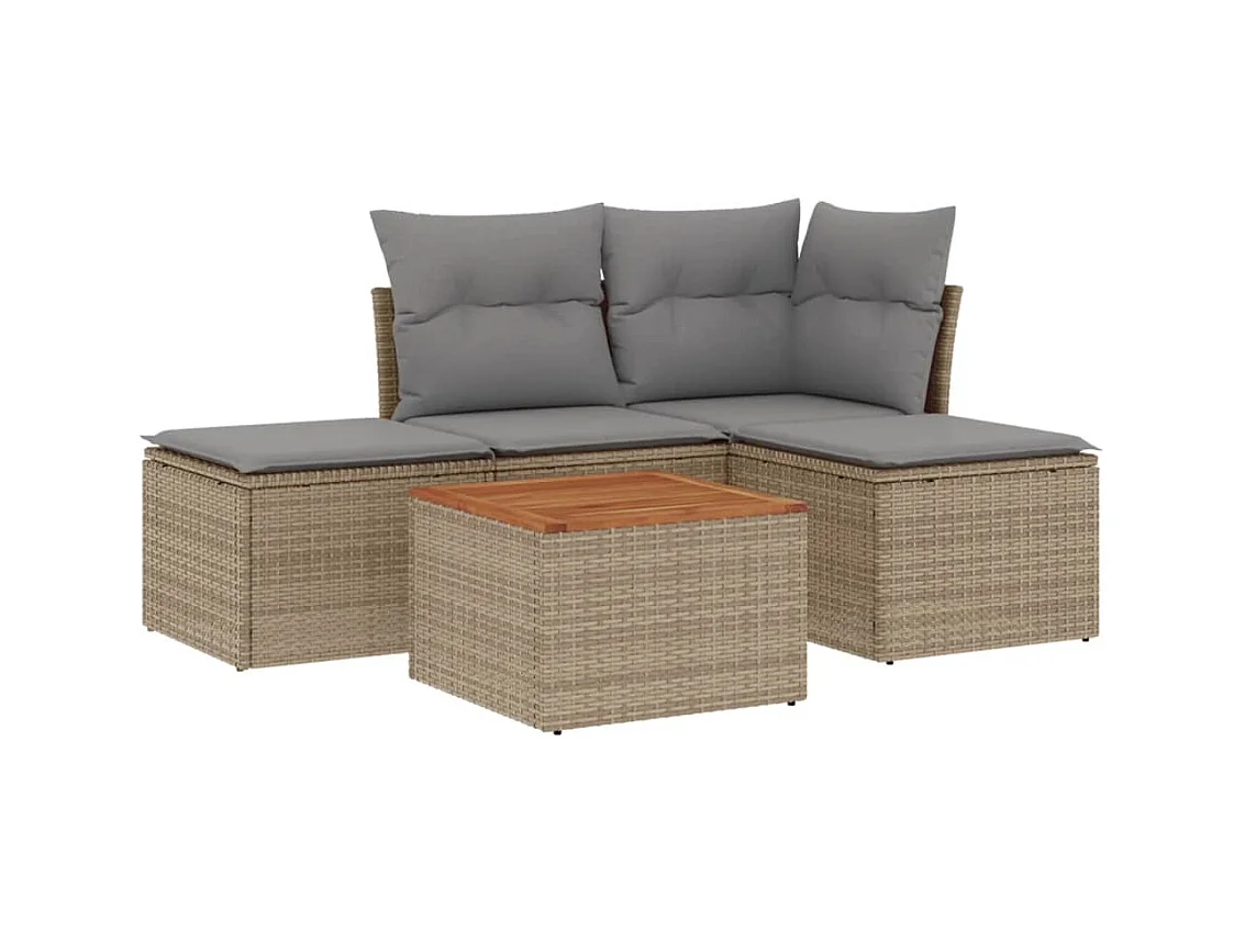 Salon de jardin avec coussins 5 pcs beige résine tressée