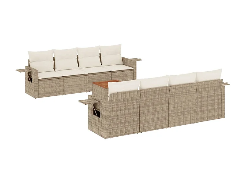 Salon de jardin avec coussins 9 pcs beige résine tressée