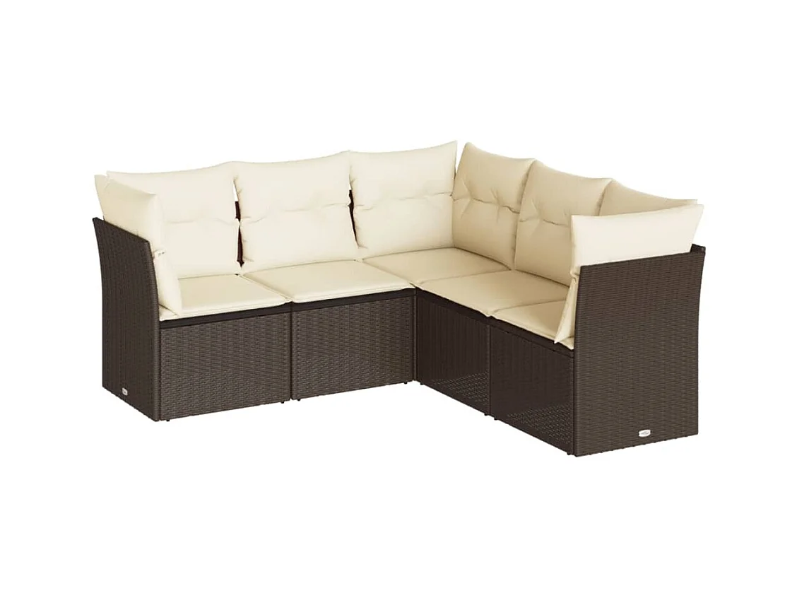 Salon de jardin avec coussins 5 pcs marron résine tressée