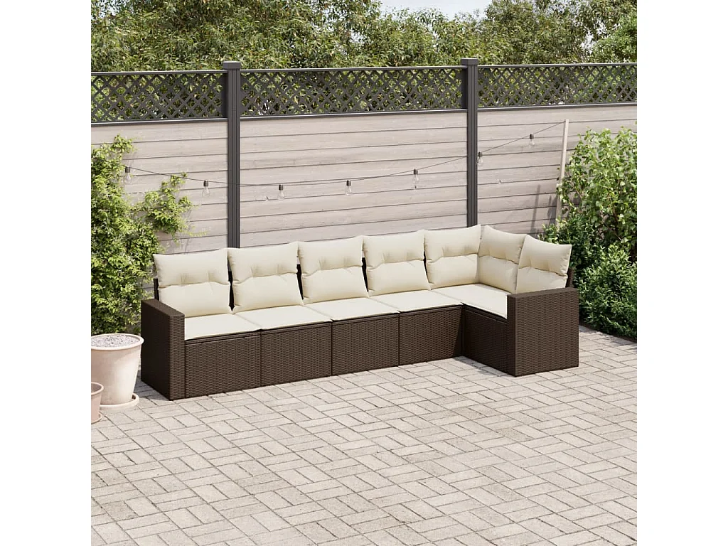 Salon de jardin avec coussins 6 pcs marron résine tressée