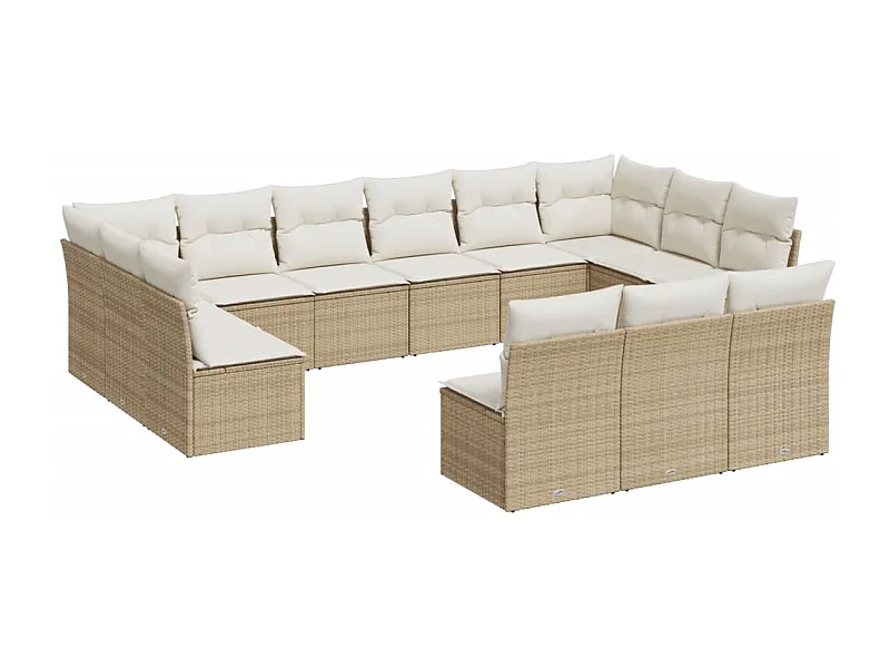 Salon de jardin avec coussins 13 pcs beige résine tressée