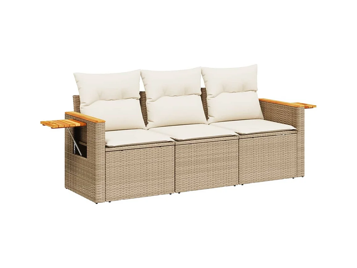Salon de jardin avec coussins 3 pcs beige résine tressée