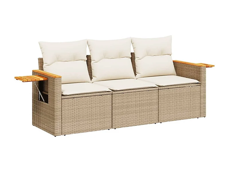 Salon de jardin avec coussins 3 pcs beige résine tressée