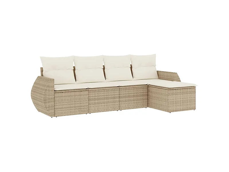 Salon de jardin avec coussins 5 pcs beige résine tressée