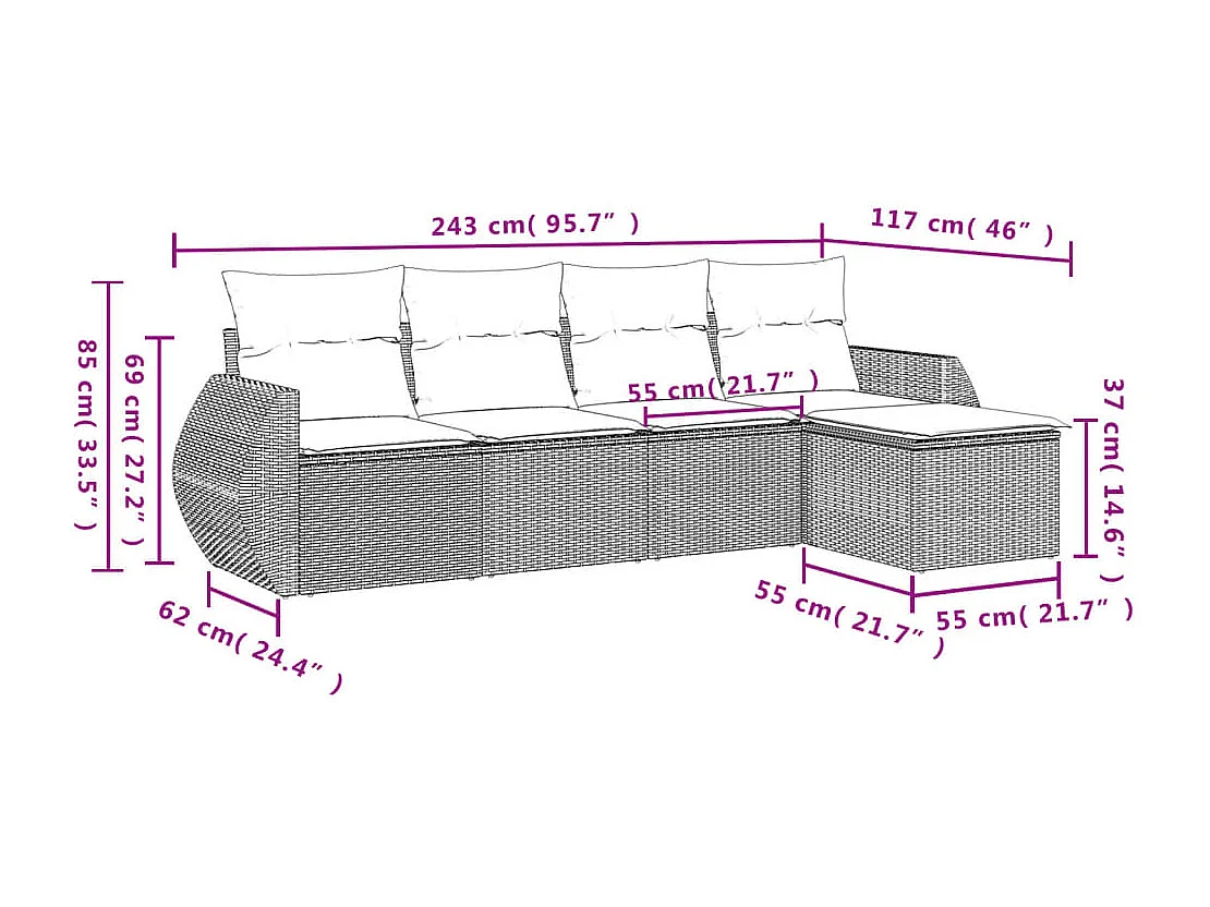 Salon de jardin avec coussins 5 pcs beige résine tressée