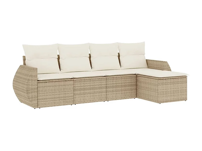Salon de jardin avec coussins 5 pcs beige résine tressée