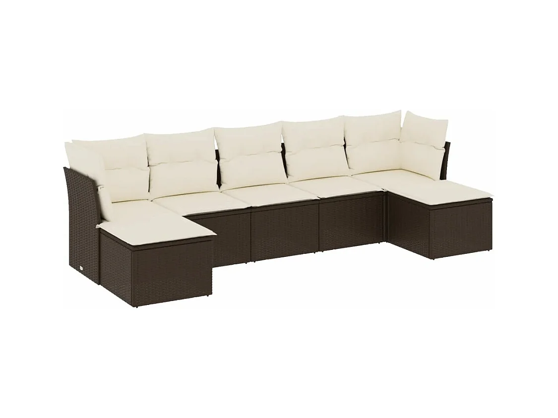 Salon de jardin avec coussins 7 pcs marron résine tressée