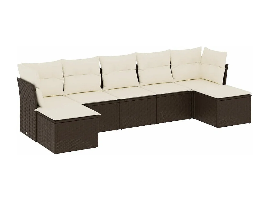 Salon de jardin avec coussins 7 pcs marron résine tressée