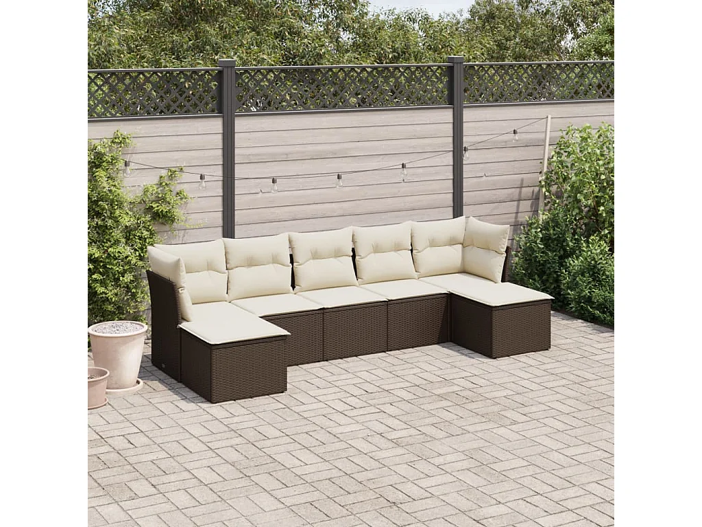 Salon de jardin avec coussins 7 pcs marron résine tressée