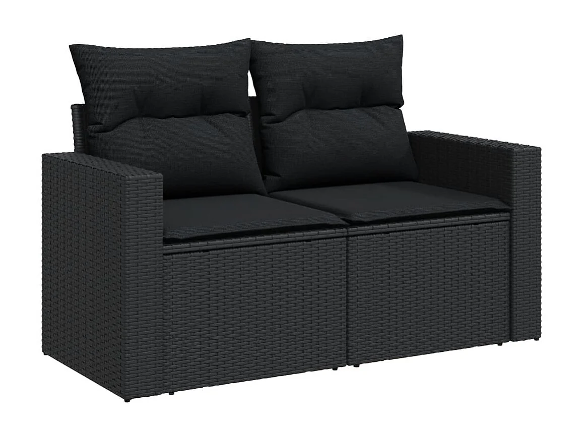 Salon de jardin 6 pcs avec coussins noir résine tressée