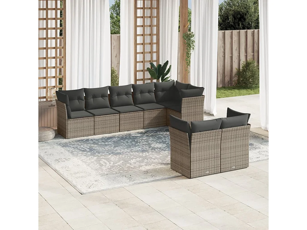 Salon de jardin 8 pcs avec coussins gris résine tressée