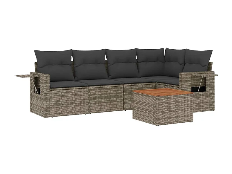 Salon de jardin 6 pcs avec coussins gris résine tressée