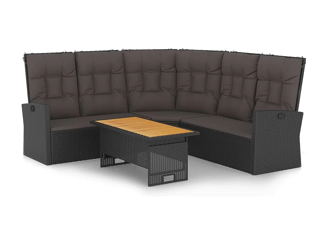 Salon de jardin 2 pcs avec coussins Noir Résine tressée