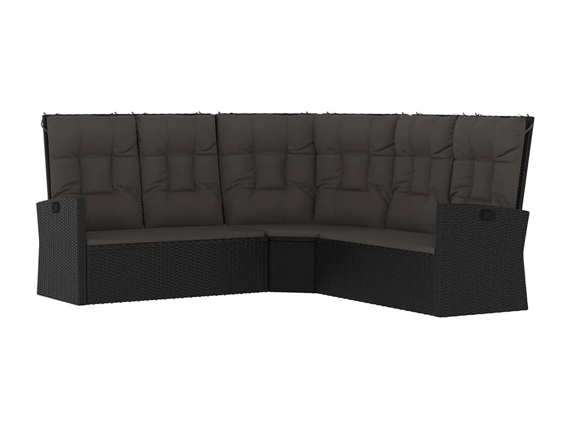 Salon de jardin 2 pcs avec coussins Noir Résine tressée