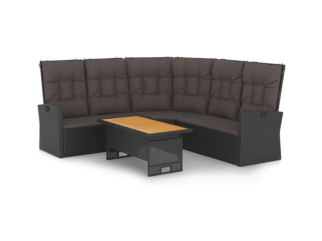 Salon de jardin 2 pcs avec coussins Noir Résine tressée